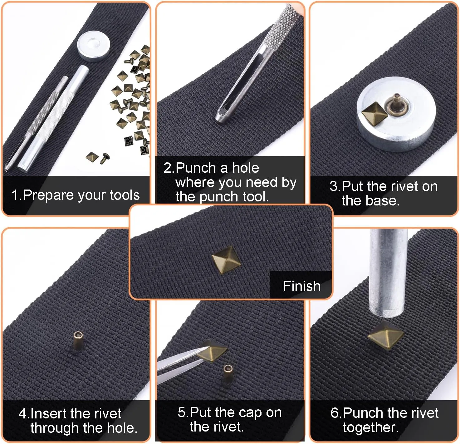 100Sets 6mm Square Pyramid Rivet, Leather Rivets Metal Spike Studs Rivet for Punk Rock Clothing Belt Bags Bracelets DIY Repair and Decoration Accessories (Silver)