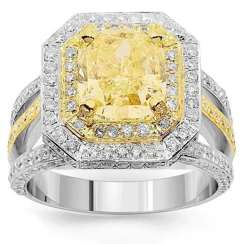 14K White Solid Gold Diamond Engagement Ring 4.27 Ctw