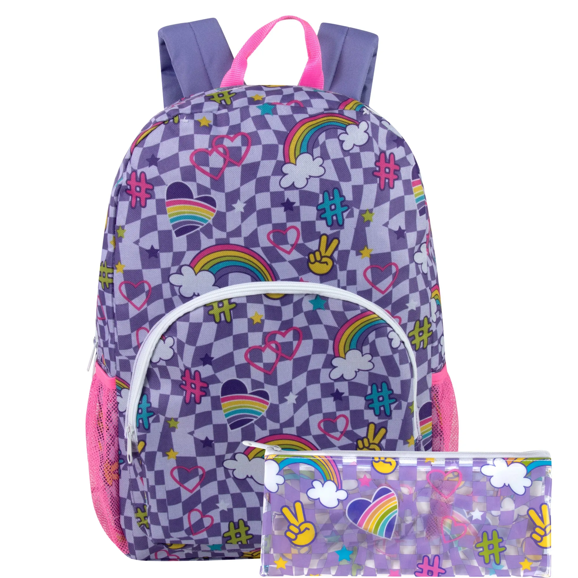17-inch Printed Rainbow Backpack w Matching Pencil Case