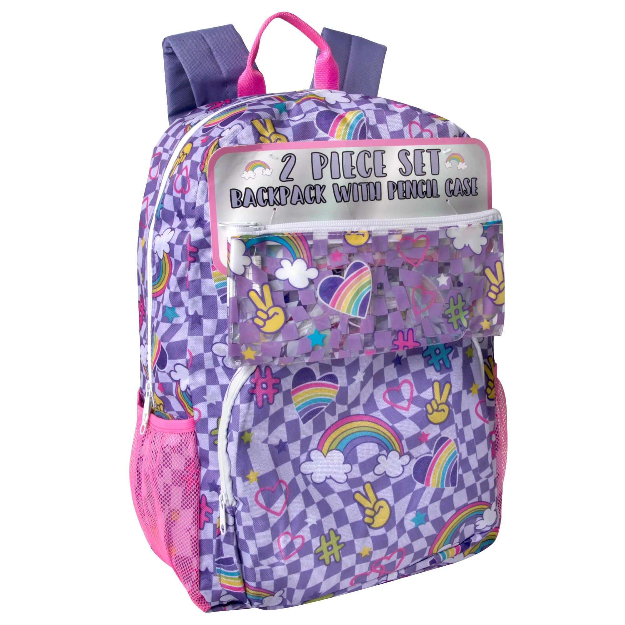 17-inch Printed Rainbow Backpack w Matching Pencil Case