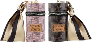 2 Pack Lipstick Organizer, Leather Lip Gloss Bag with Keychain, Portable Mini Lipstick Case for Purse (Brown, Pink)