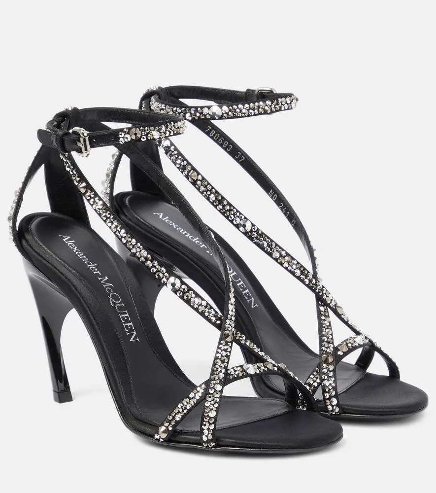 Alexander McQueen Twisted Armadillo embellished satin sandals