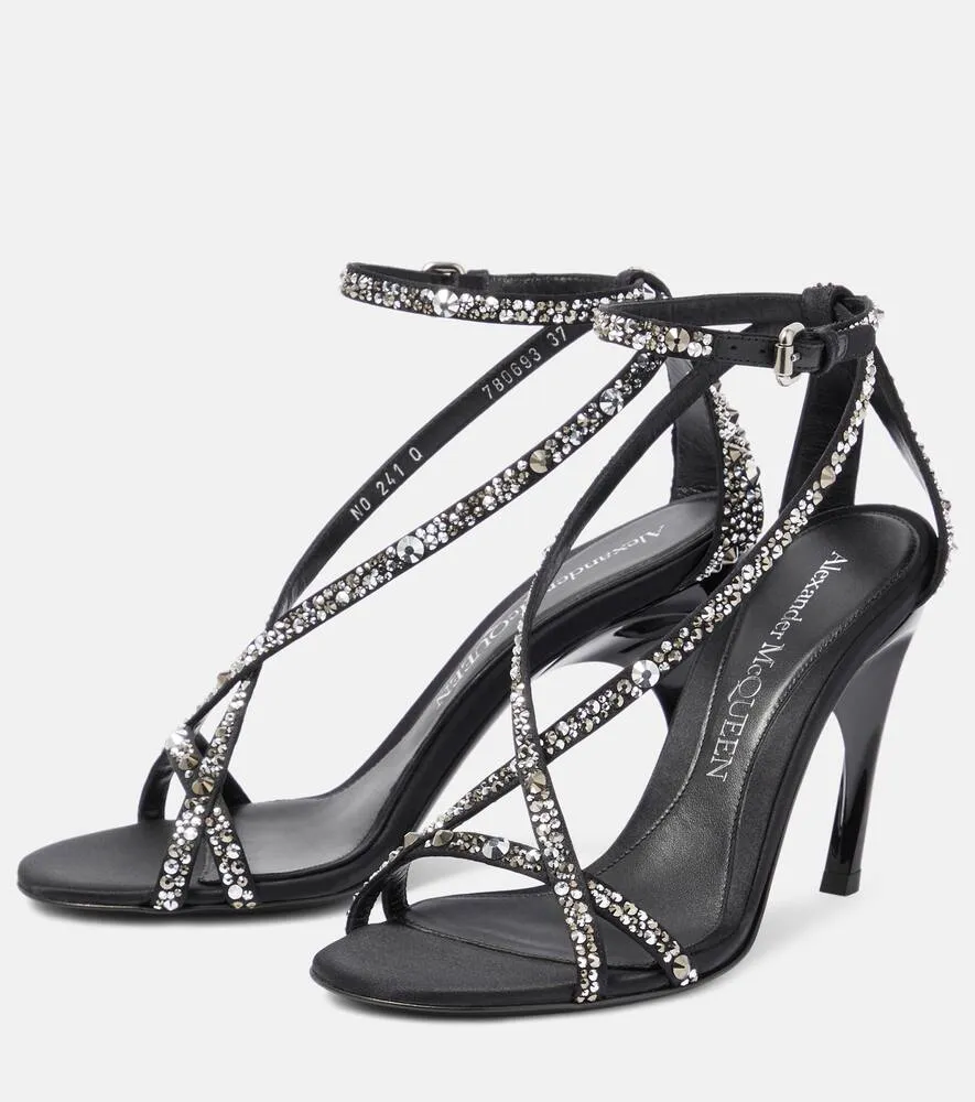 Alexander McQueen Twisted Armadillo embellished satin sandals