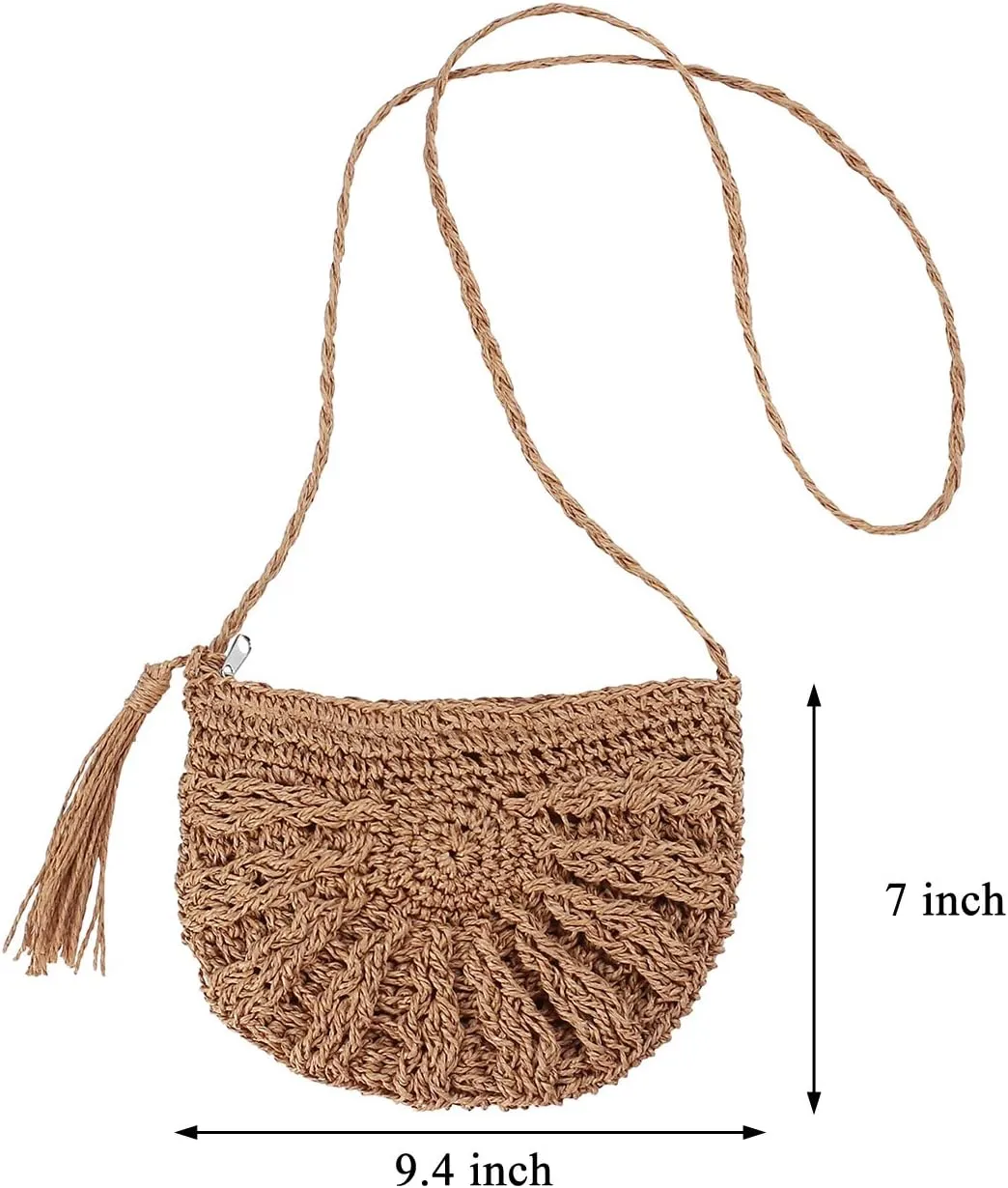Ayliss Women Straw Crossbody Purse Beach Handmade Woven Shoulder Bag with Tassels