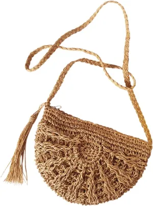 Ayliss Women Straw Crossbody Purse Beach Handmade Woven Shoulder Bag with Tassels