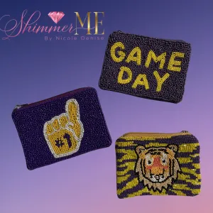 Beaded Purple & Gold Coin Pouch