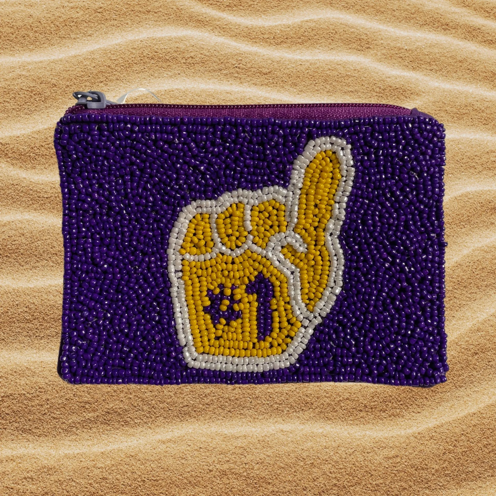 Beaded Purple & Gold Coin Pouch