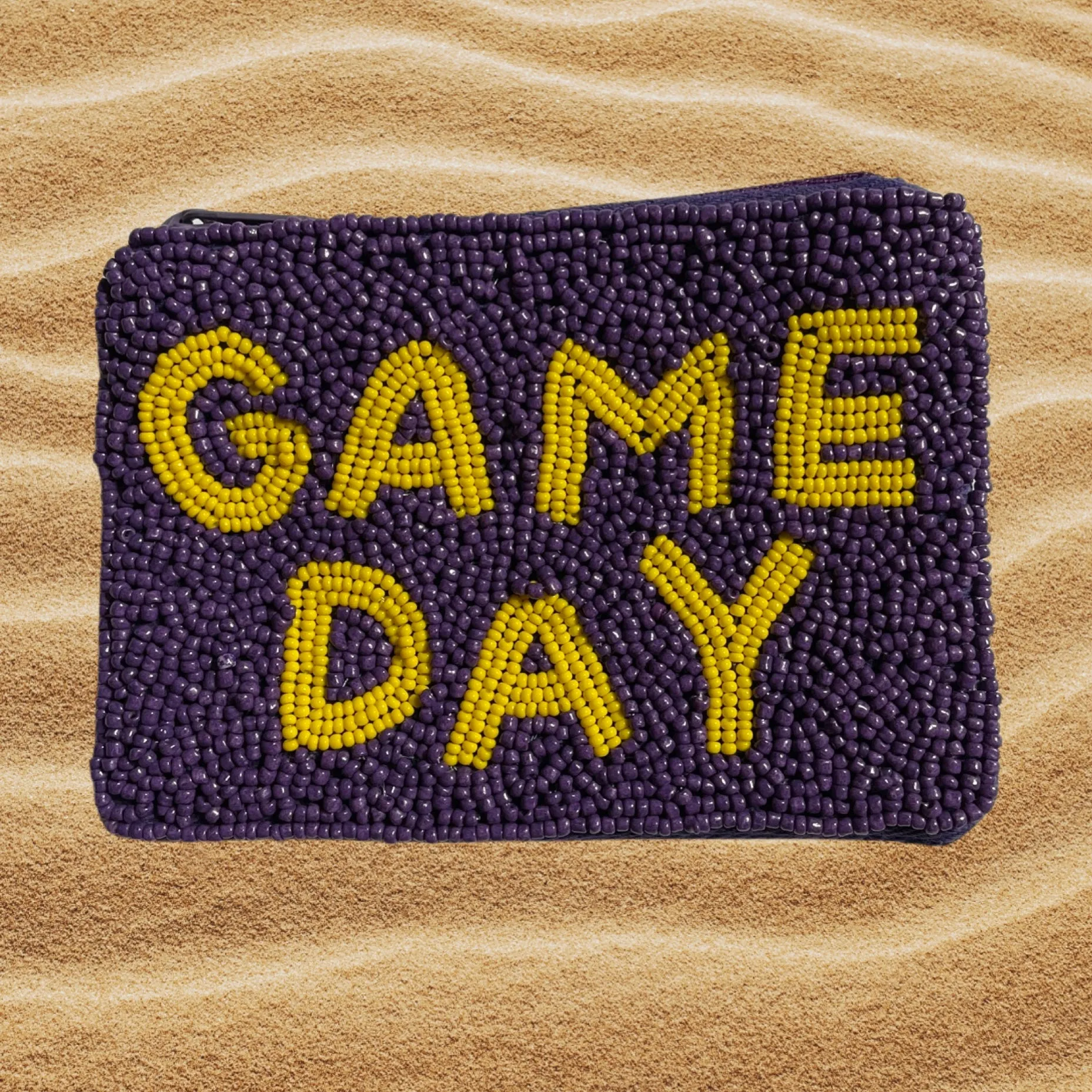 Beaded Purple & Gold Coin Pouch