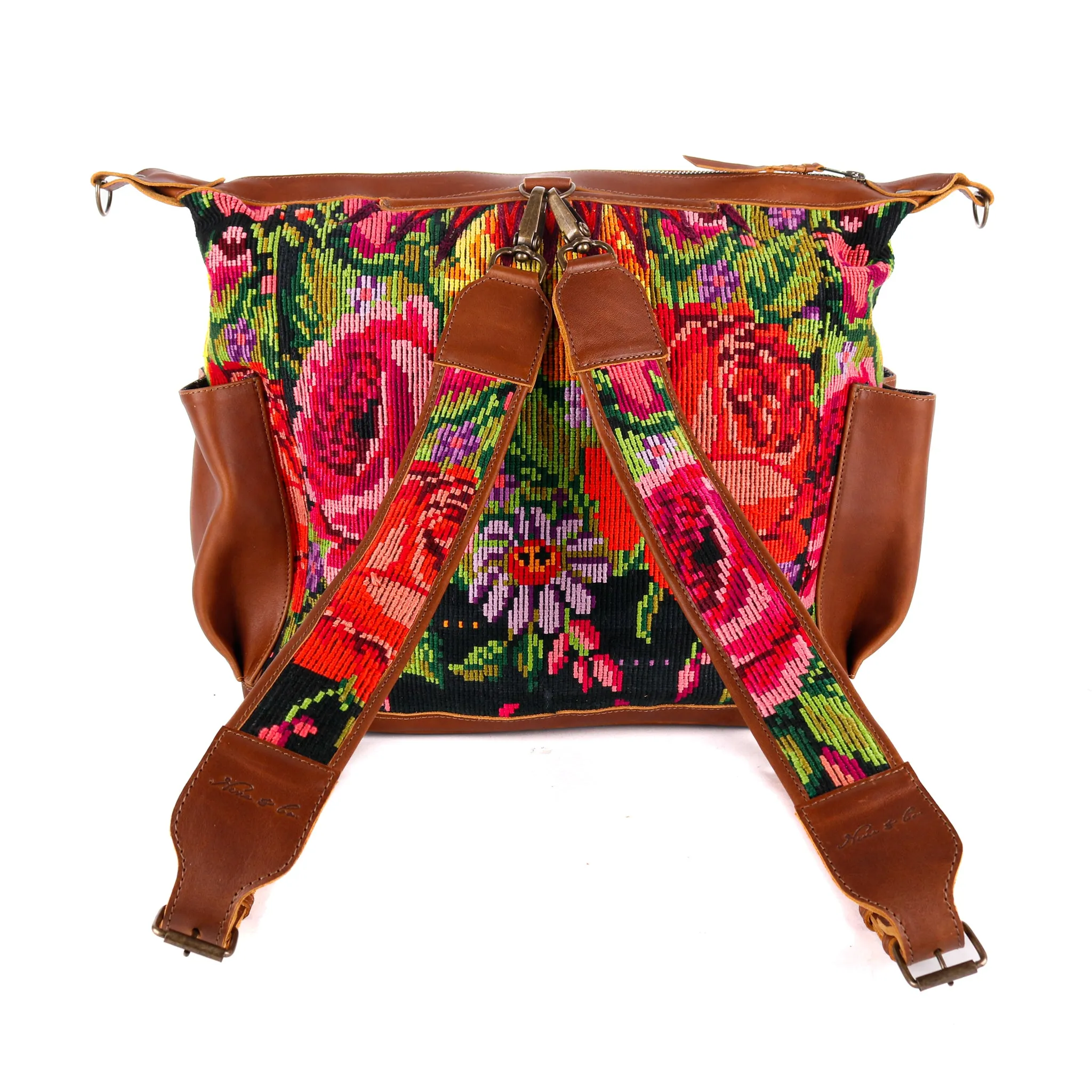 BEATRIZ CDB   CAMILA BACKPACK STRAP SET - OOAK HUIPIL - CAFE - NO. 11425