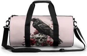 Black Raven Goth Skull Roses Travel Duffel Bag Gym Bags Sports Tote Shoulder Weekender Handbag for Men Women