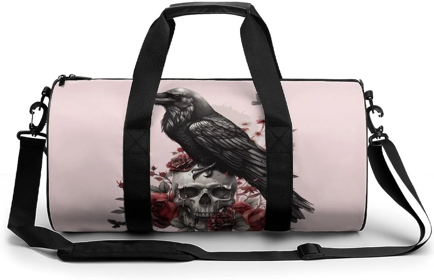 Black Raven Goth Skull Roses Travel Duffel Bag Gym Bags Sports Tote Shoulder Weekender Handbag for Men Women