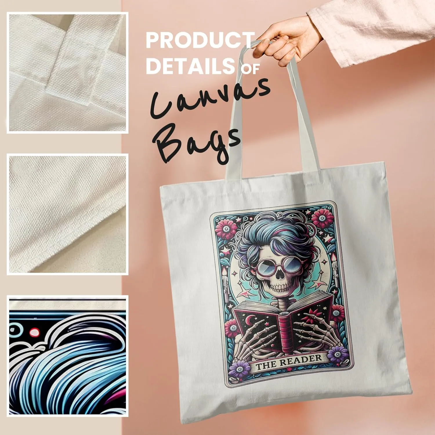 Book Canvas Tote Bag for Women Book Lovers,Reusable Shopping Bags Grocery Bags, Readers Bookworm Gift Ideas