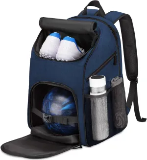 Bosynoy Bowling Backpack, Bowling Ball Bag Totes for Single Ball with Shoe Compartment & Foam Padded, Fits Shoes Up to US Mens Size 16, Grey