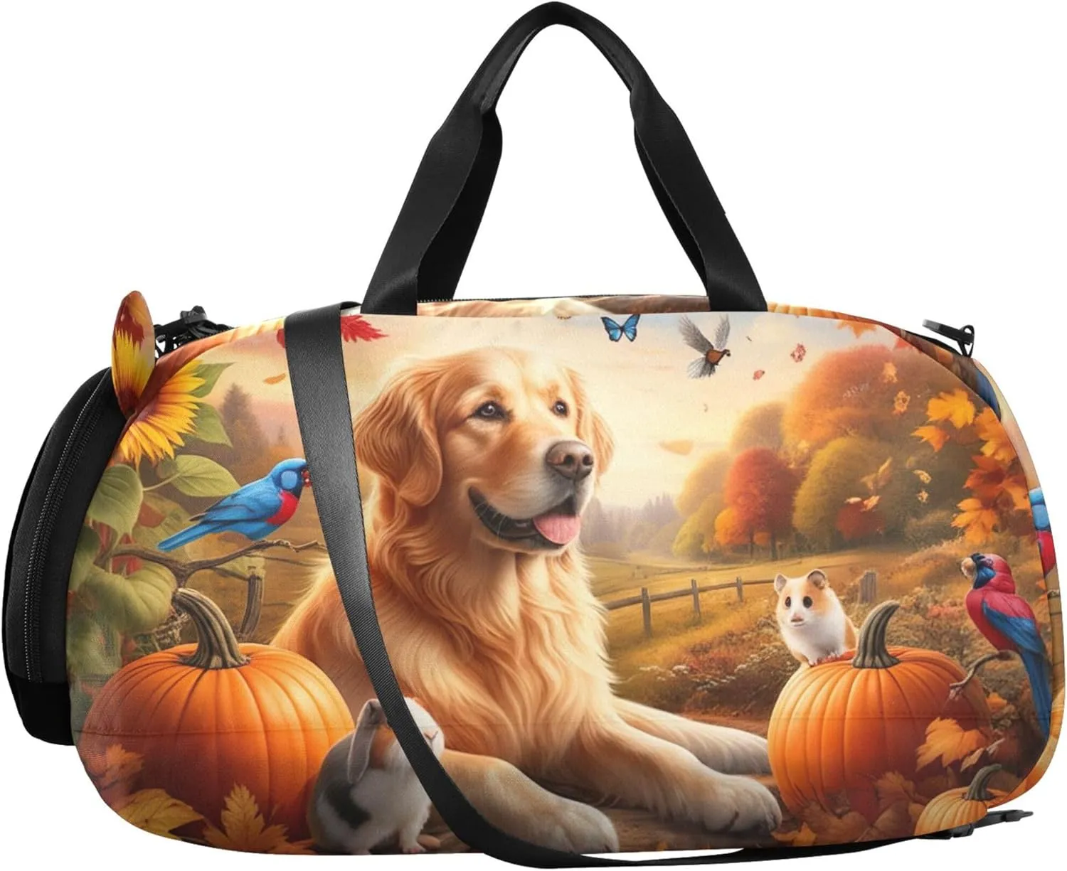 Boys Carry on Duffel Bag Autumn Golden Retriever Weekender Overnight Travel Duffle Bags Girls Tote Dance Duffle Bag