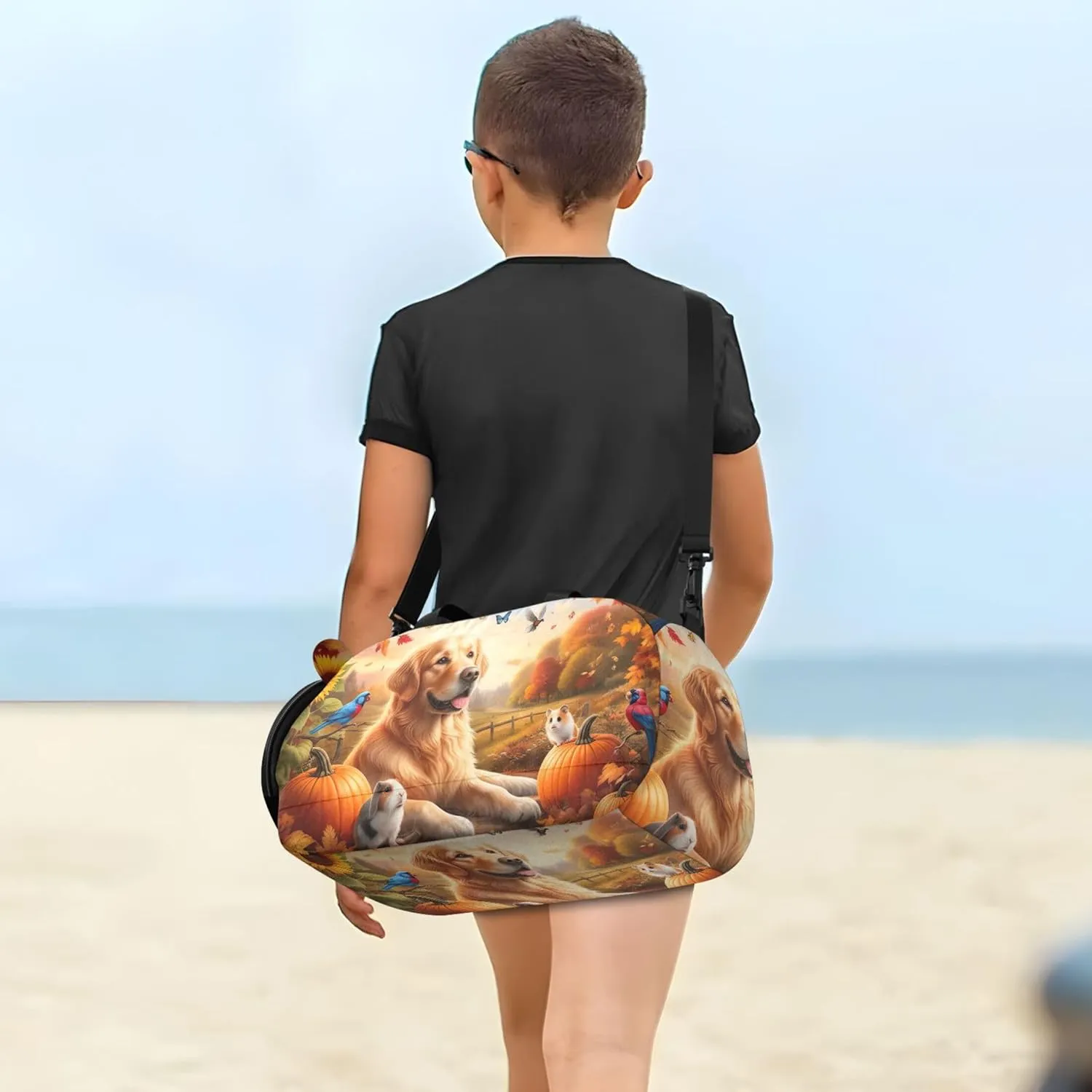 Boys Carry on Duffel Bag Autumn Golden Retriever Weekender Overnight Travel Duffle Bags Girls Tote Dance Duffle Bag