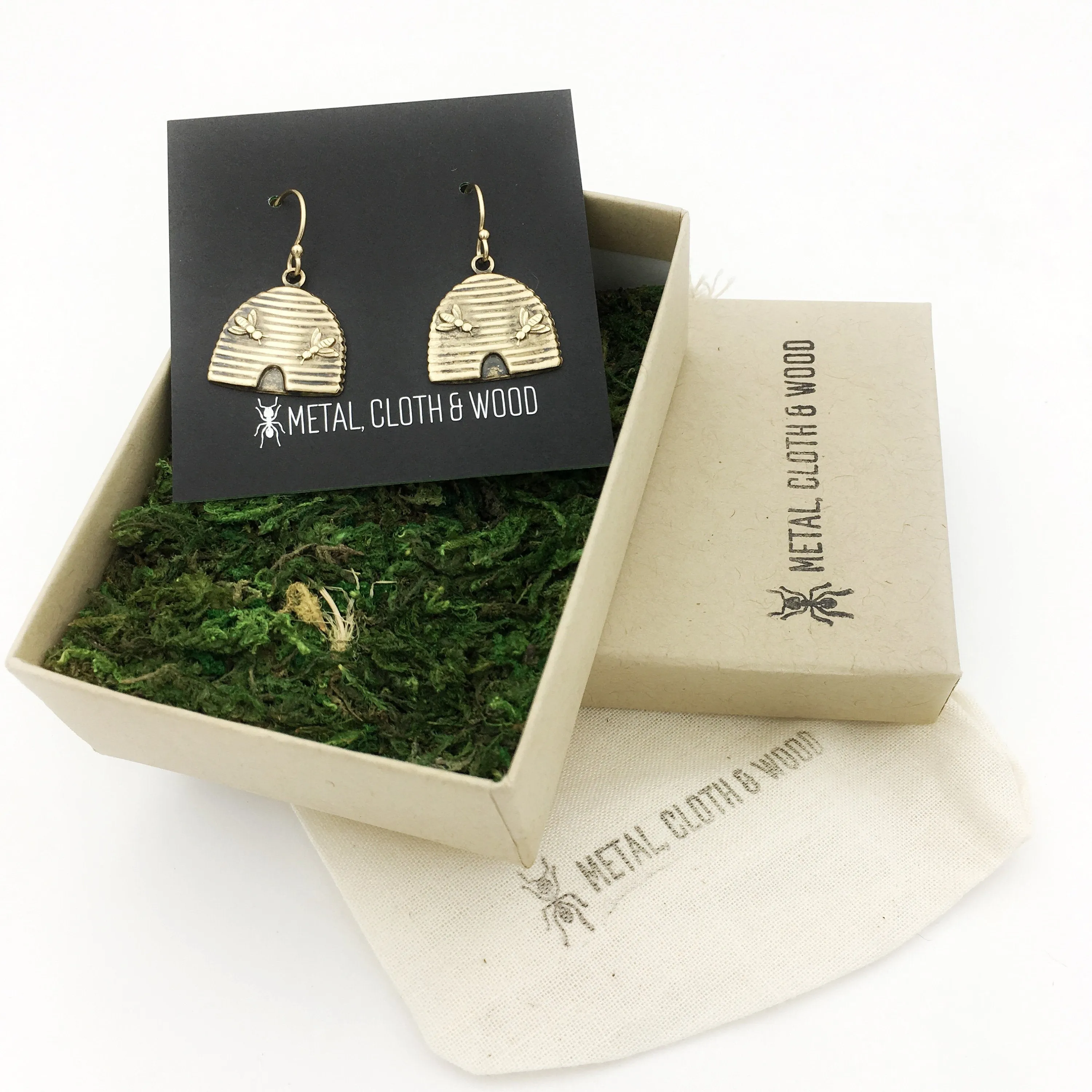 Brass and Gold Beehive Insect Earrings