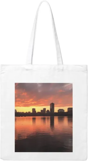 Canvas Aesthetic Tote Bag for Women Handbag Boston Charles River City Skyline Sunset Reusable Grocery Bags with Handles