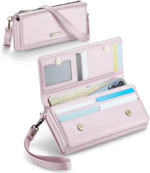 CaseMe Women Wallet RFID Blocking Multi Card Slots with Zipper Pocket Detachable Wristlet & Shoulder Strap