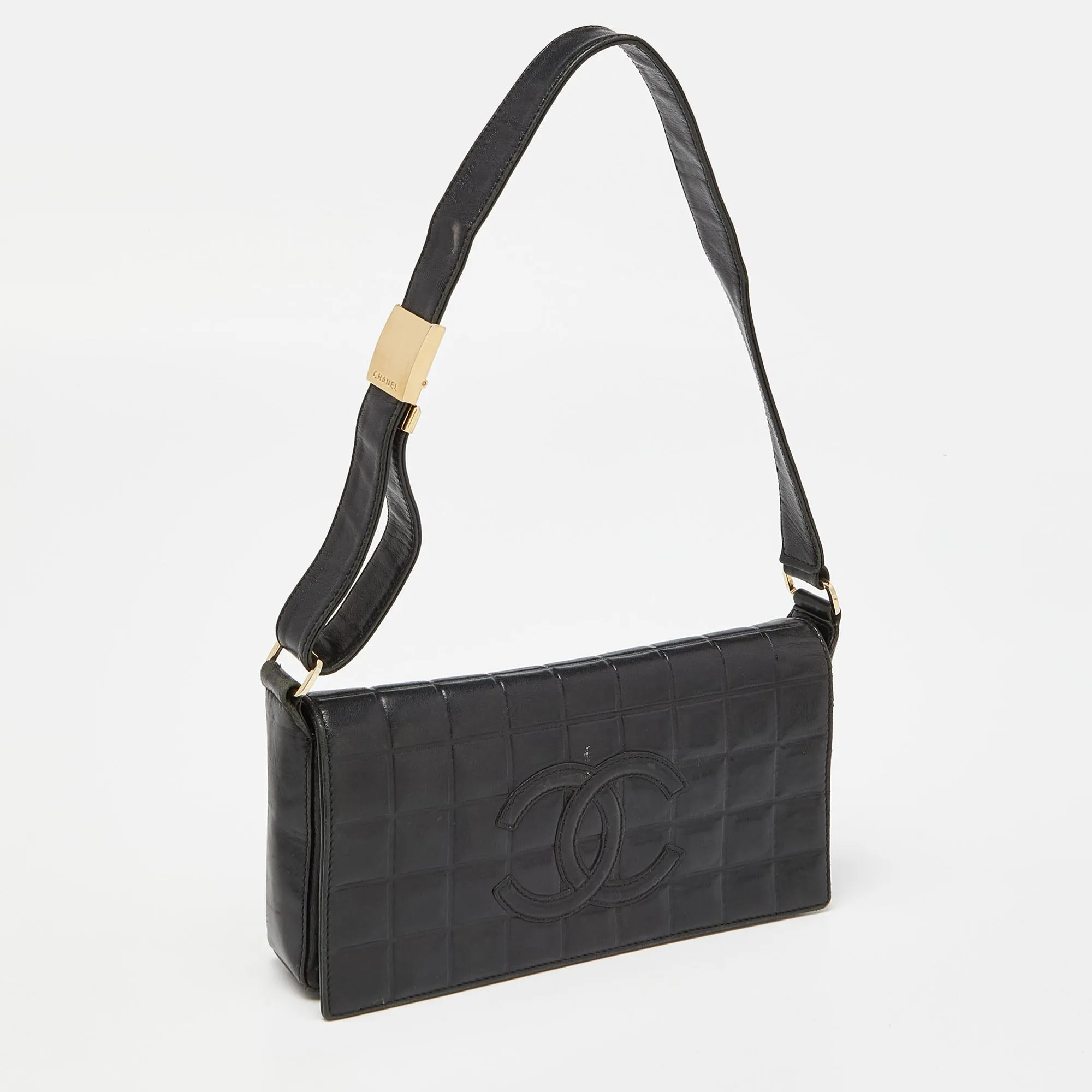 CHANEL Black Chocolate Bar Leather Bags Errita Flap Bag