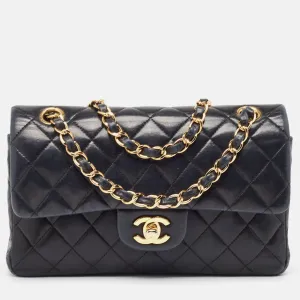 CHANEL Black Quilted Leather Small Classic Double New Bag