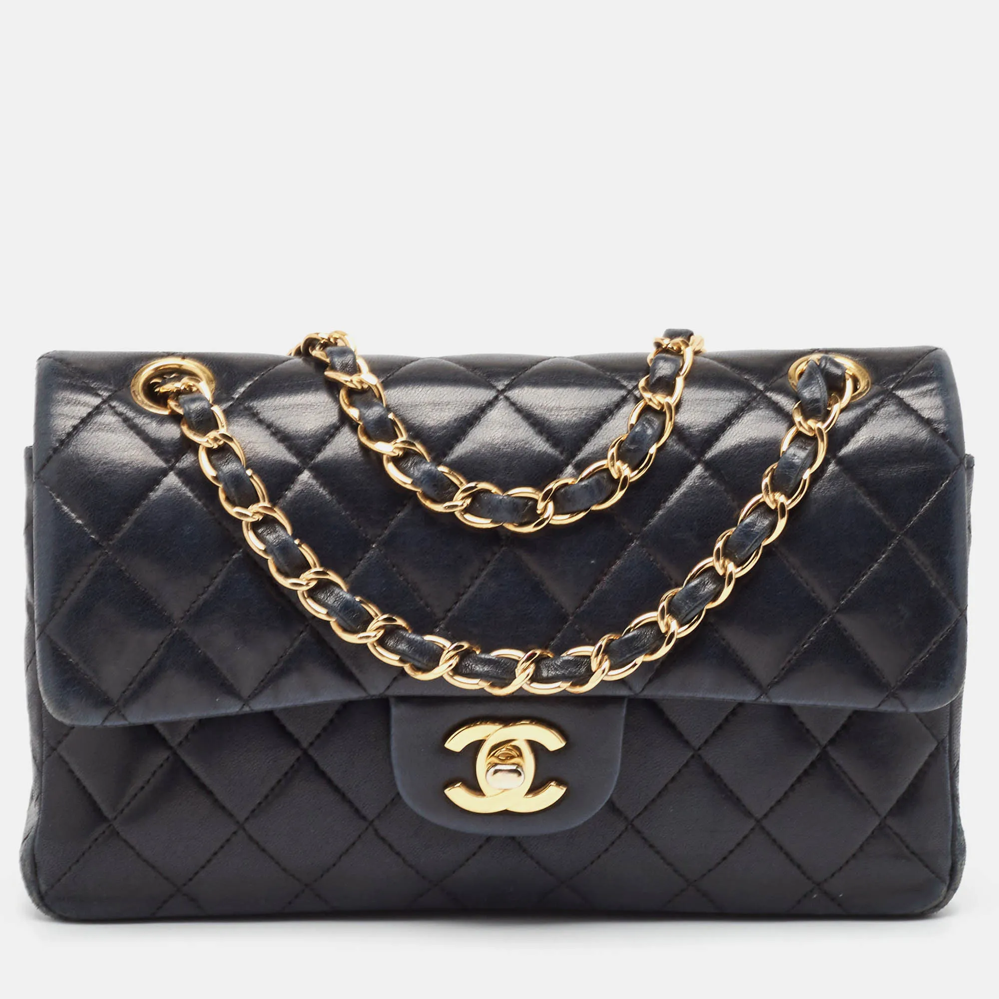 CHANEL Black Quilted Leather Small Classic Double New Bag