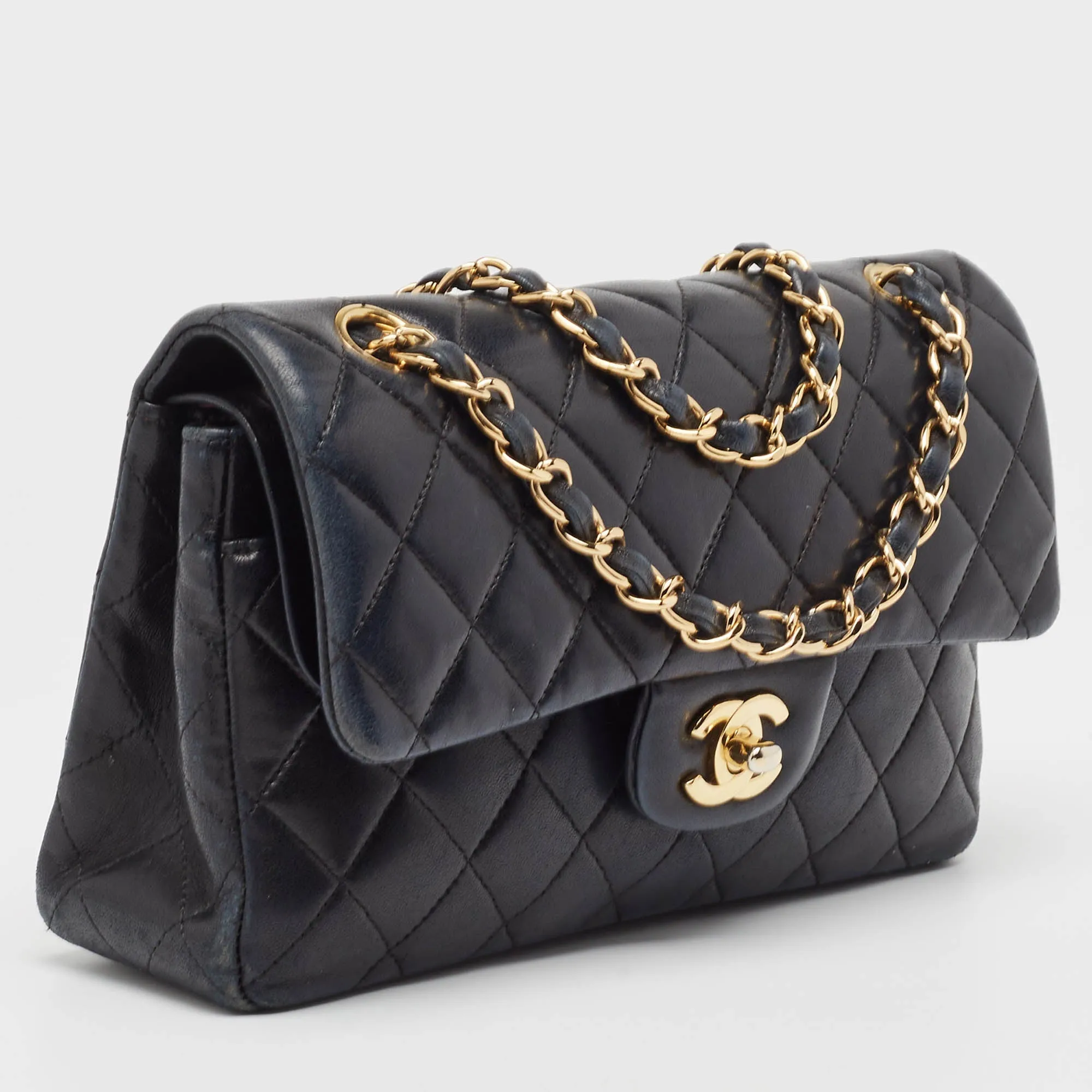 CHANEL Black Quilted Leather Small Classic Double New Bag