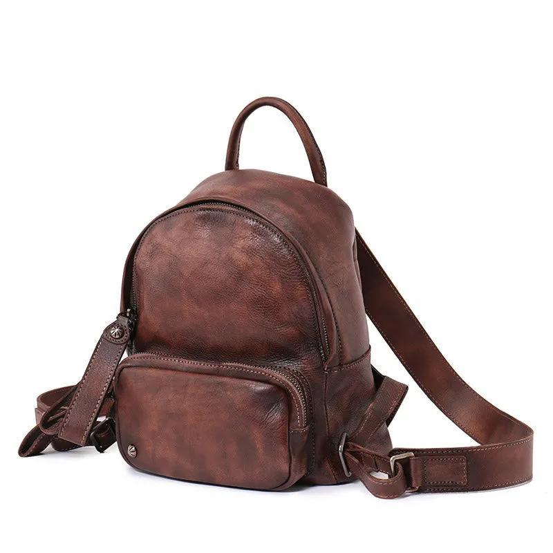 Classic Coffee Leather Rucksack Bag Womens Compact Leather Backpack Ladies Backpack Purses