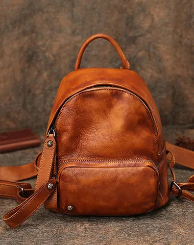 Classic Coffee Leather Rucksack Bag Womens Compact Leather Backpack Ladies Backpack Purses