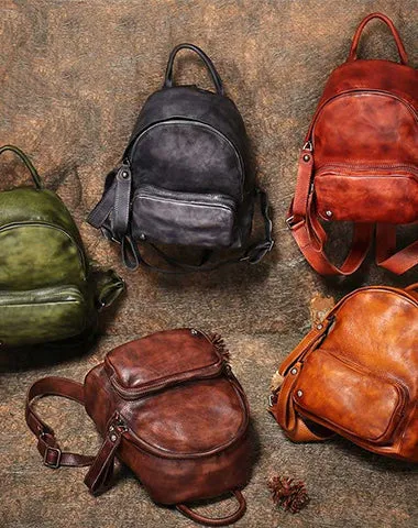 Classic Coffee Leather Rucksack Bag Womens Compact Leather Backpack Ladies Backpack Purses