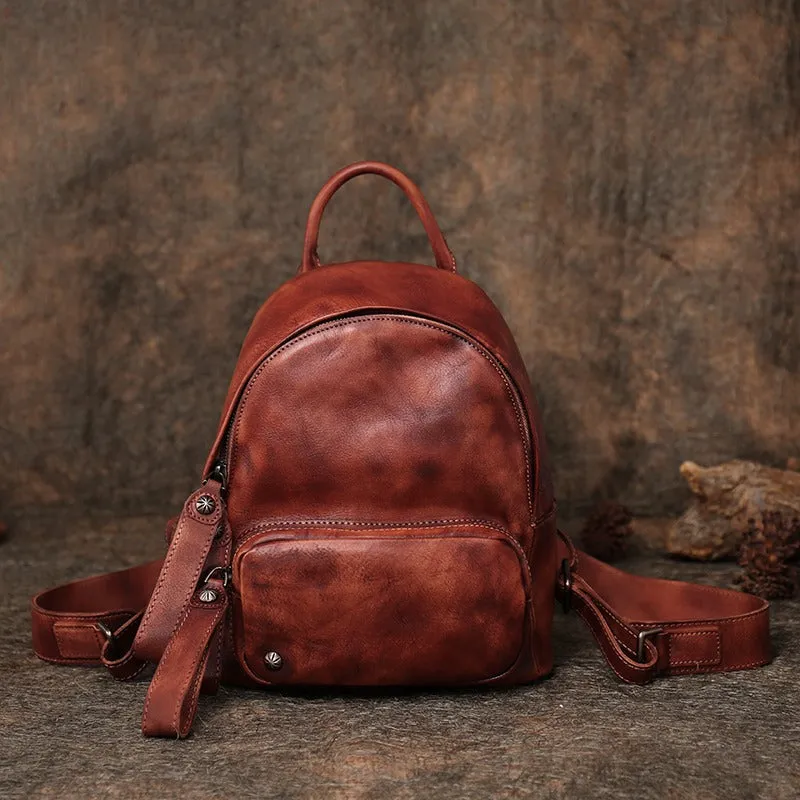 Classic Coffee Leather Rucksack Bag Womens Compact Leather Backpack Ladies Backpack Purses