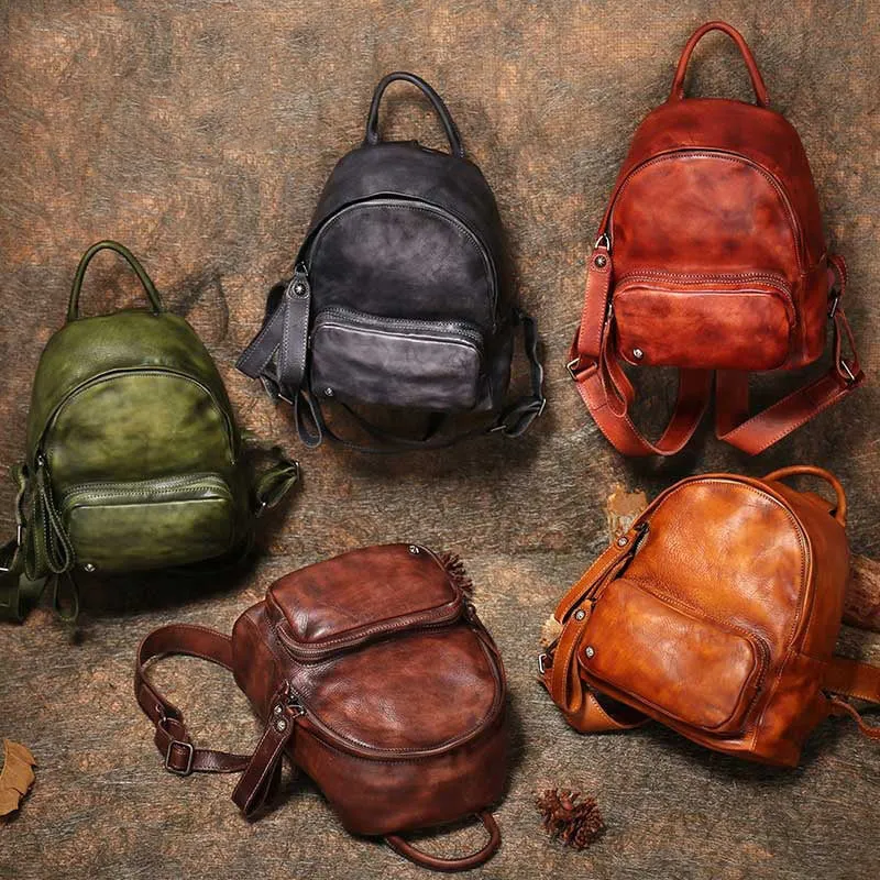 Classic Coffee Leather Rucksack Bag Womens Compact Leather Backpack Ladies Backpack Purses