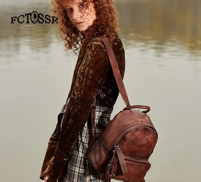 Classic Coffee Leather Rucksack Bag Womens Compact Leather Backpack Ladies Backpack Purses