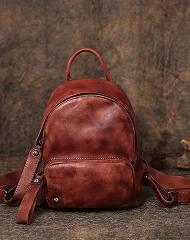 Classic Coffee Leather Rucksack Bag Womens Compact Leather Backpack Ladies Backpack Purses