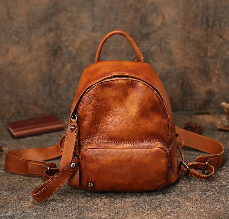 Classic Coffee Leather Rucksack Bag Womens Compact Leather Backpack Ladies Backpack Purses