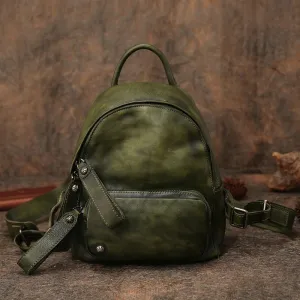 Classic Green Leather Rucksack Bag Womens Compact Leather Backpack Ladies Backpack Purses
