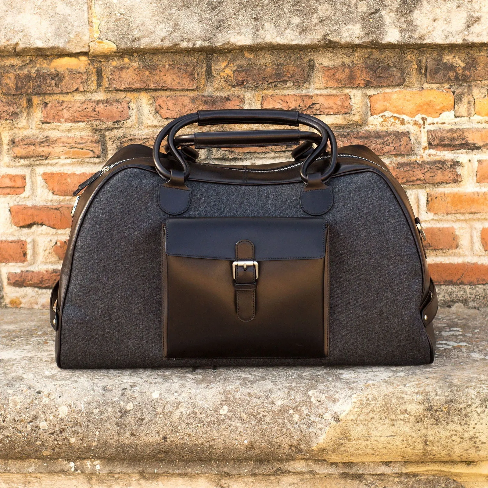 Custom Travel Sport Duffle Bag Leather Grey Black 4320