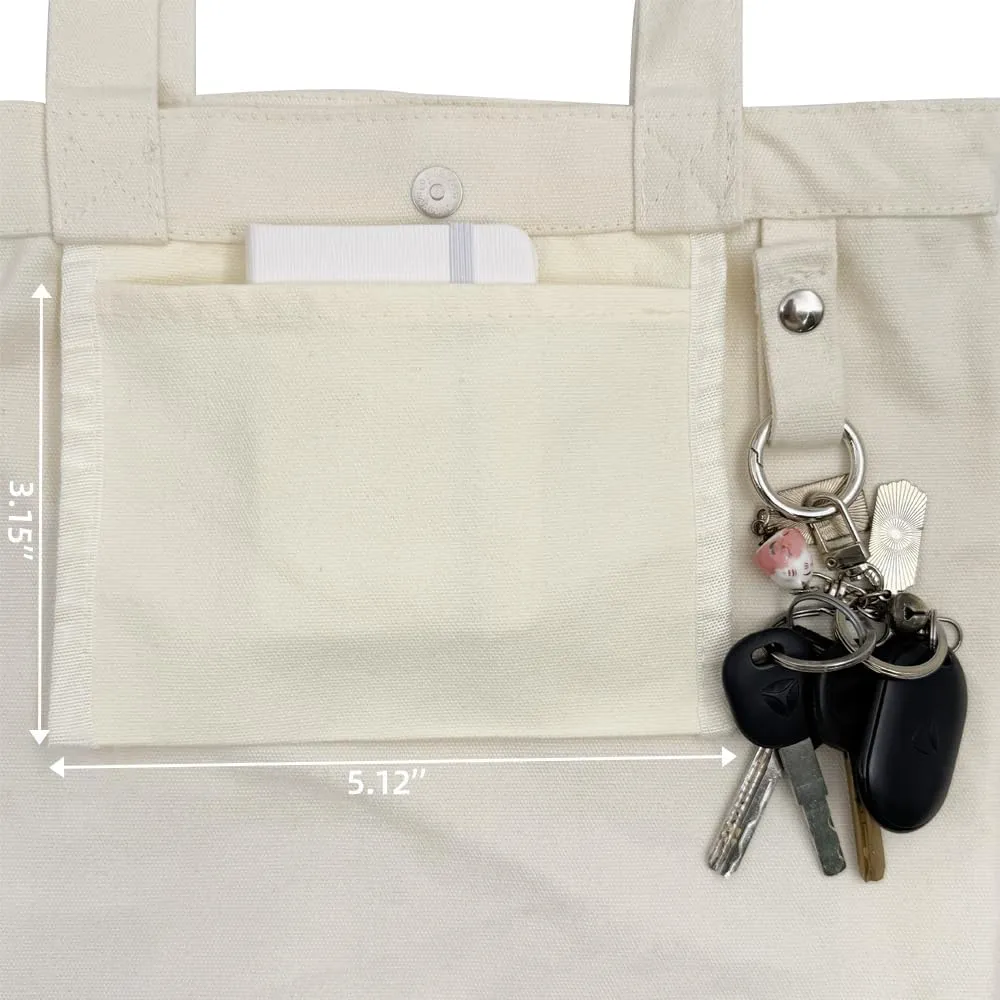 Cute Canvas Book Tote Bag with Pocket, Book Lovers Gifts for Women,Book Themed Birthday Gifts- Reading Accessories