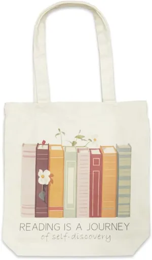 Cute Canvas Book Tote Bag with Pocket, Book Lovers Gifts for Women,Book Themed Birthday Gifts- Reading Accessories