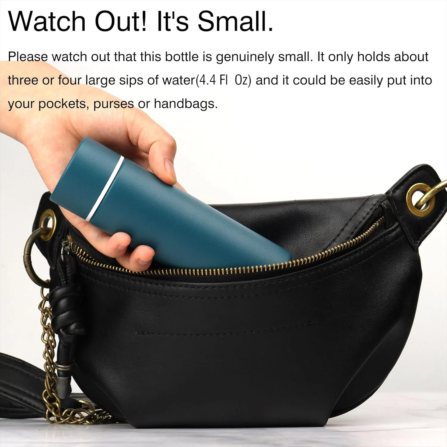 Cute Small Purse Water Bottle, 4.4 Fl. Oz, Pack of 2, Mini Slim Flask for Kids, Portable Skinny Handbag Water Bottle, Vacuum Insulated Reusable Leak Proof Stainless Steel Hydroflask Thermos