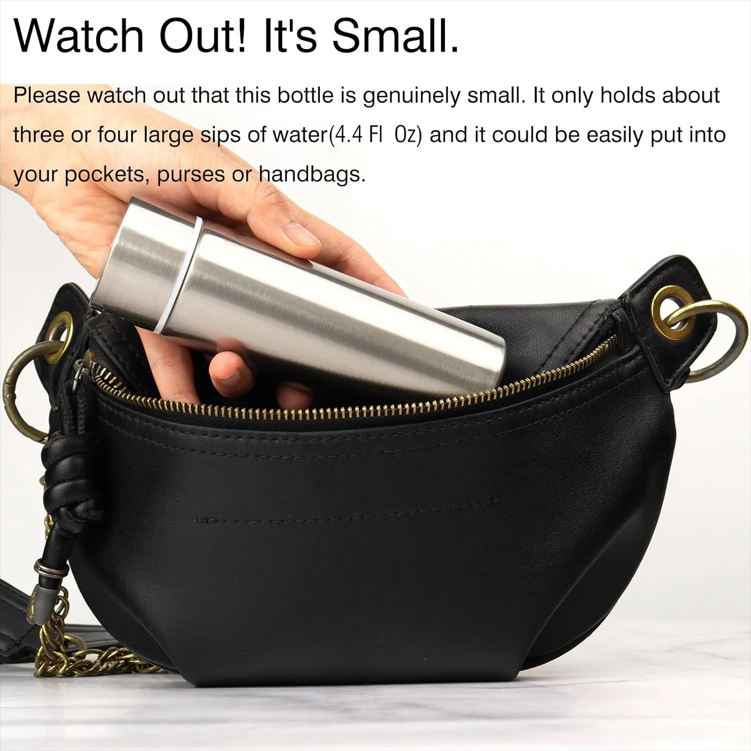 Cute Small Water Bottle, 4.4 Fl. Oz, Pack of 2, Mini Slim Flask for Kids, Portable Skinny Purse Water Bottle, Vacuum Insulated Reusable Leak Proof Stainless Steel Hydroflask Thermos
