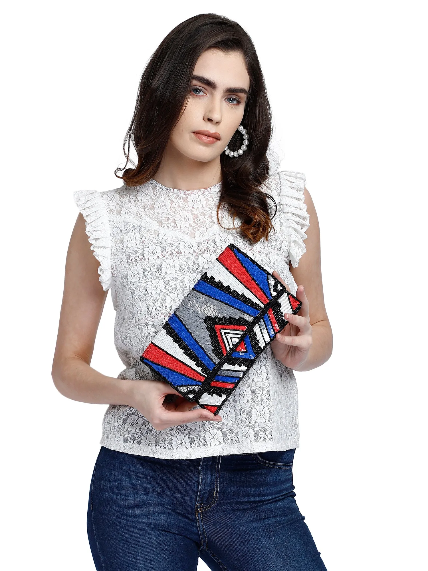 Embroidered Multicolored Clutch