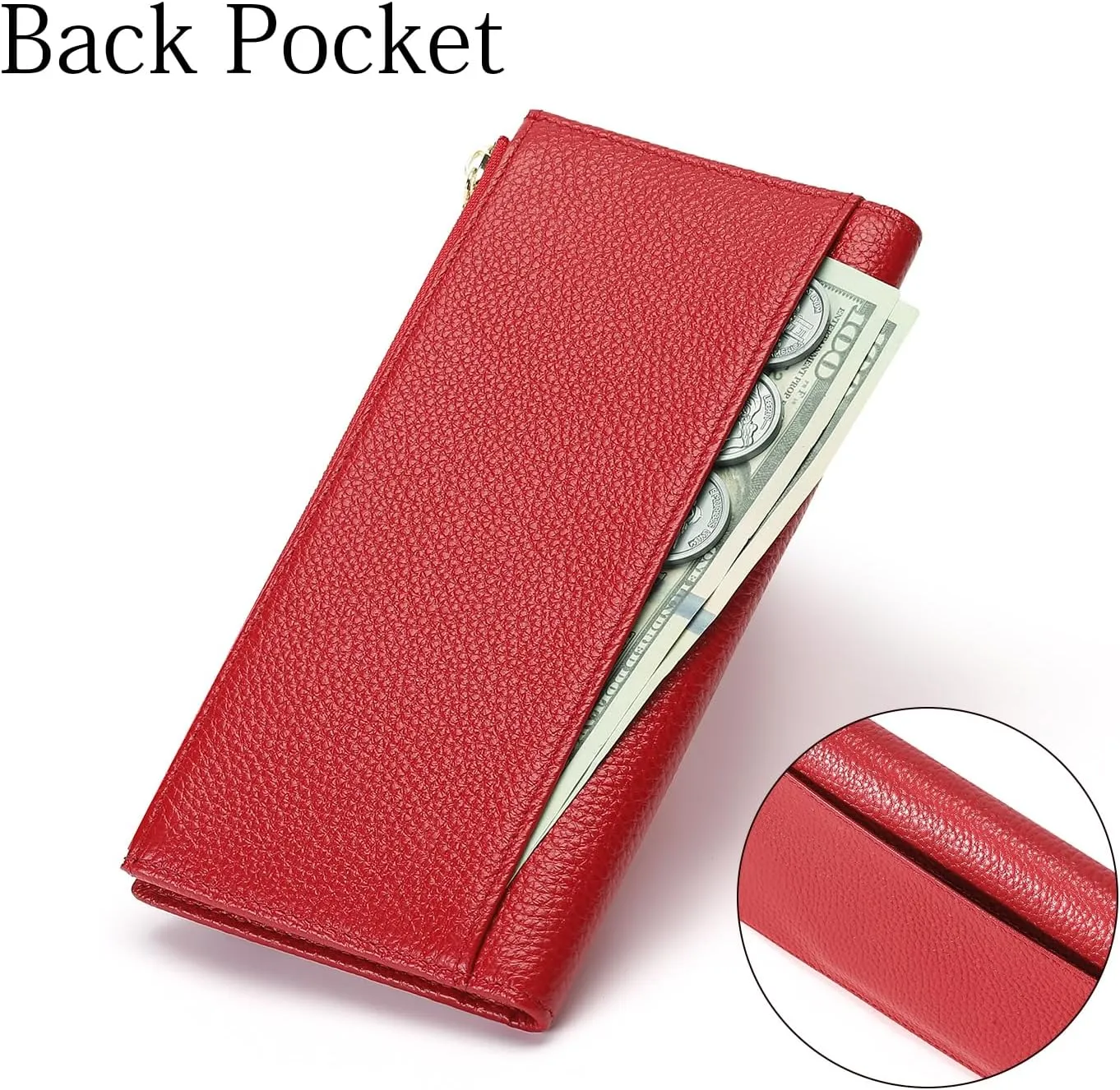 GOIACII Slim Wallet for Women Rfid Blocking Credit Card Holder with Zip Pocket Bifold Leather Red
