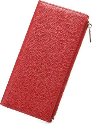 GOIACII Slim Wallet for Women Rfid Blocking Credit Card Holder with Zip Pocket Bifold Leather Red