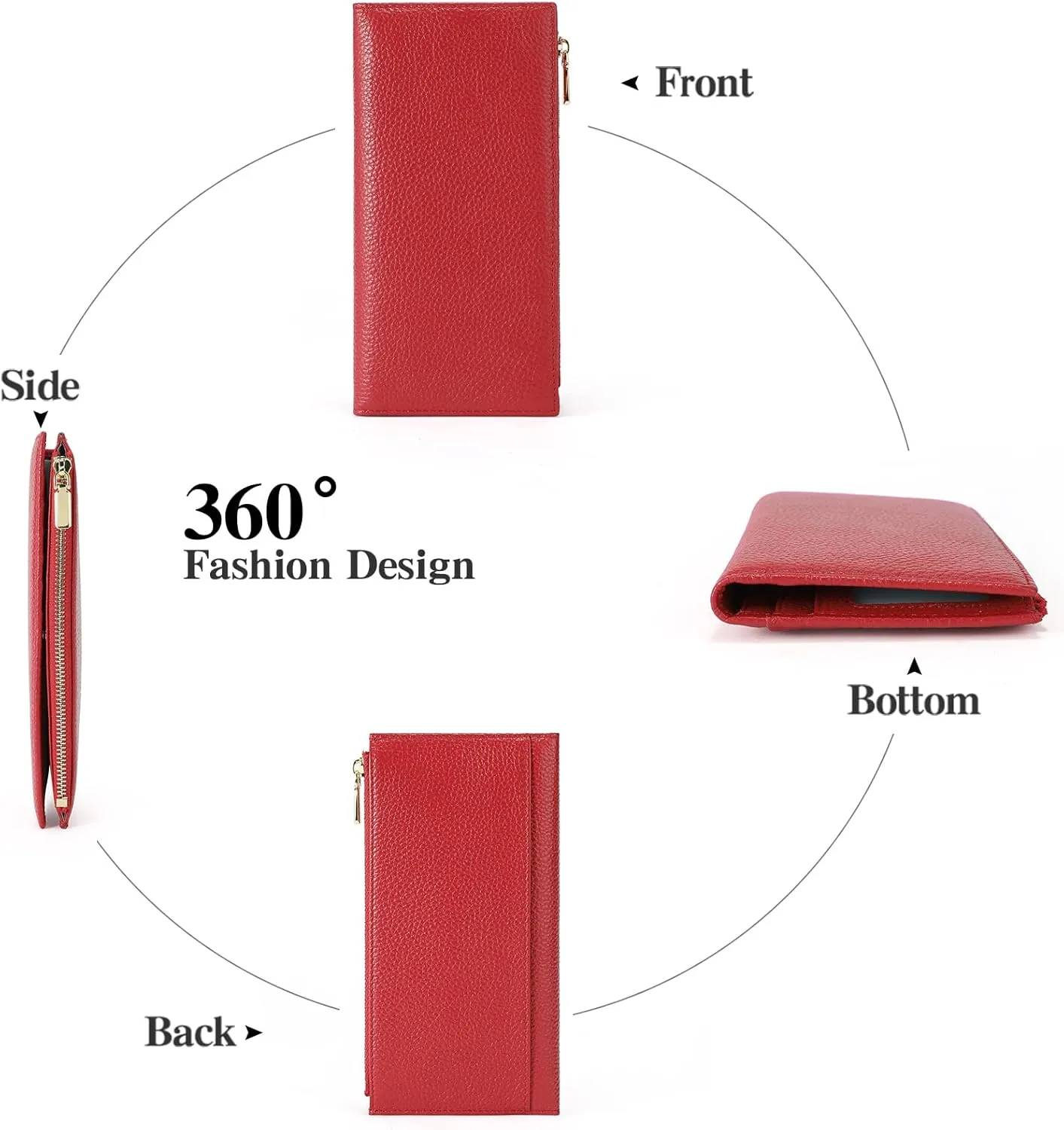 GOIACII Slim Wallet for Women Rfid Blocking Credit Card Holder with Zip Pocket Bifold Leather Red