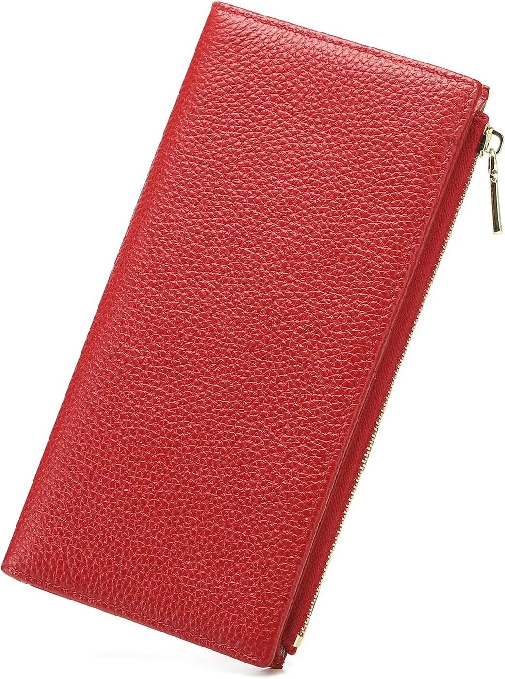 GOIACII Slim Wallet for Women Rfid Blocking Credit Card Holder with Zip Pocket Bifold Leather Red