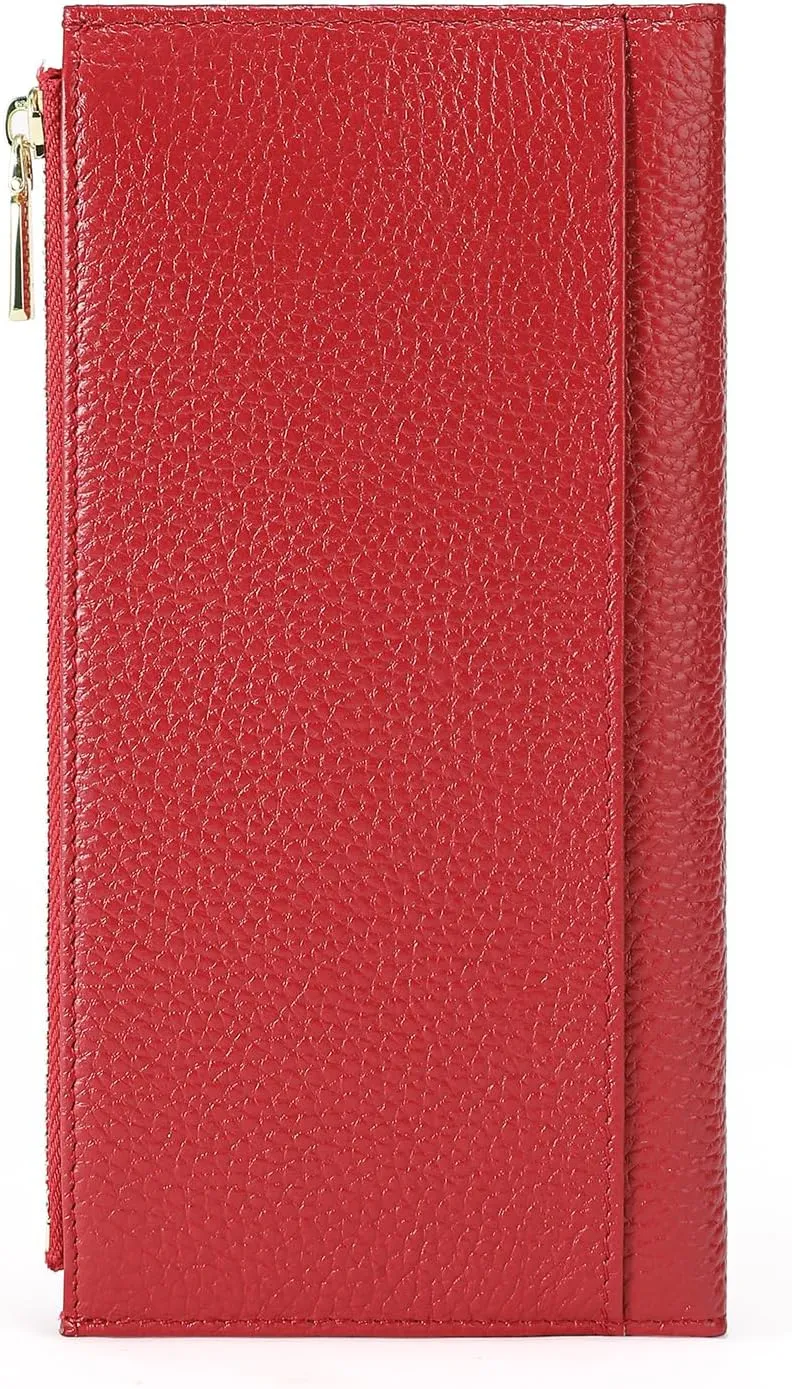 GOIACII Slim Wallet for Women Rfid Blocking Credit Card Holder with Zip Pocket Bifold Leather Red