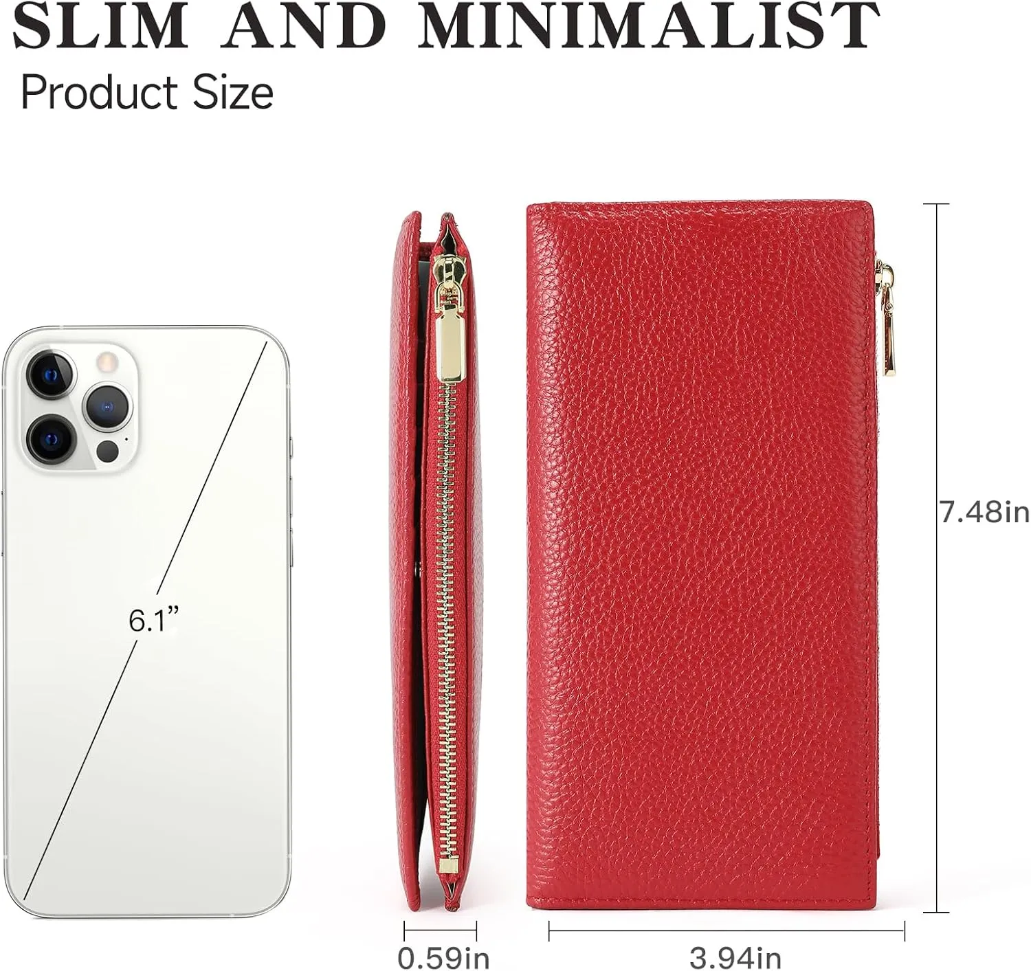 GOIACII Slim Wallet for Women Rfid Blocking Credit Card Holder with Zip Pocket Bifold Leather Red