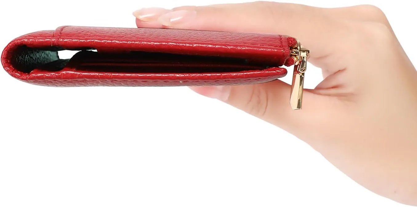 GOIACII Slim Wallet for Women Rfid Blocking Credit Card Holder with Zip Pocket Bifold Leather Red
