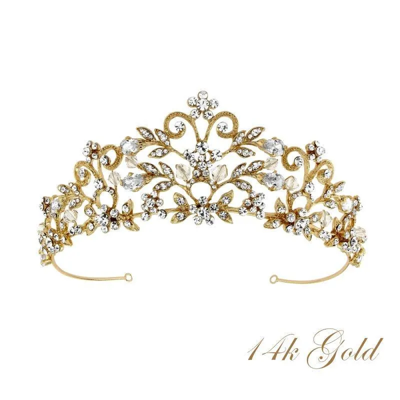 Gold Bridal Tiara with Swarovski Crystals, 7245