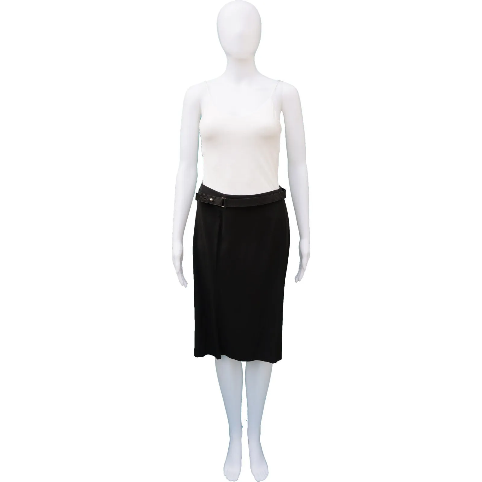 GUCCI SILK PANEL SKIRT WITH FABRIC AND LEATHER BELT